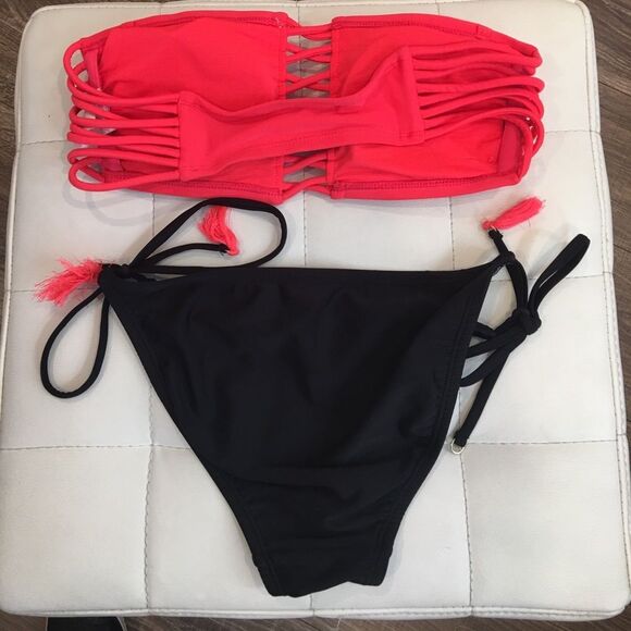 Sexy Bikini Red/Black with Tassle size S/M - Picture 2 of 4